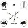 JHLBYL Sputnik Chandelier 6 Lights Black Mid Century Pendant Lighting Vintage Industrial Ceiling Light for Kitchen Dining Room Living Room