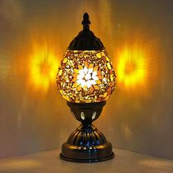 Marrakech Turkish Lamp Mosaic Egg Shaped Glass Decorative Table Lamp for Bedroom, Living Room, Home Decor Easter Eggs Night Light Gifts for Women, Men (Brown)