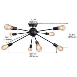 KOSTOMO 8-Light Sputnik Chandelier Black Ceiling Light Rustic Flush Mount Kitchen Lighting Modern Lamp Fixtures for Bathroom Dining Room Bedroom Hallway （8C Lights-Black）