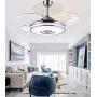 Fandian 42in Modern Smart Ceiling Fan with Lights Bluetooth Speaker Chandelier Lighting Fixtures, Remote Control, Retractable Blades, 3 Light Colors, for Living room, Bedroom (42in-Siver 2)
