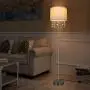 61'' Crystal Floor Lamp LED Standing Lamp Linen Shade Elegant Design Floor Light Tall Upright lamp with LED Bulb for Living Room, Bedroom, Office and Reading(Chrome)