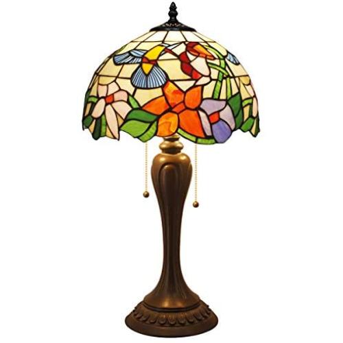 Tiffany Table Lamp W12H22 Inch Hummingbird Stained Glass Reading Lighting S101 WERFACTORY Lamps Lover Parent Kids Girlfriend Living Room Bedroom Study Office Coffee Bar Desk Antique Art Crafts Gifts