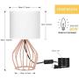 HAITRAL Rose Gold Table Lamps Set of 2- Minimalist Bedside Lamp, Modern Basket Cage Style Chrome Metal Base with Linen Fabric Shade Lamps for Bedroom, Girls Room, Gifts - Rose Gold