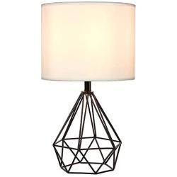 SOTTAE Black Hollowed Out Base Modern Livingroom Bedroom Bedside Table Lamp, Desk Lamp with White Fabric Shade