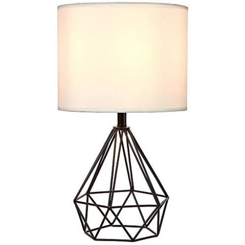 SOTTAE Black Hollowed Out Base Modern Livingroom Bedroom Bedside Table Lamp, Desk Lamp with White Fabric Shade