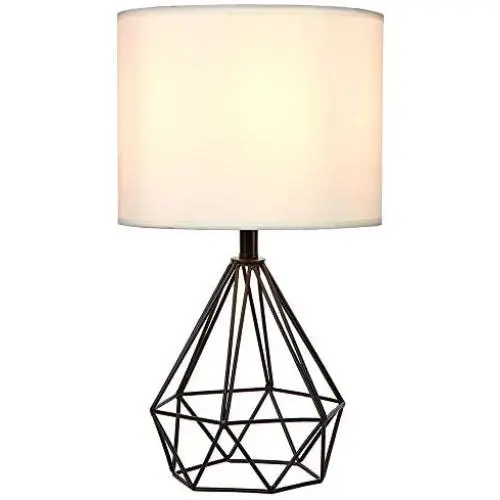 SOTTAE Black Hollowed Out Base Modern Livingroom Bedroom Bedside Table Lamp, Desk Lamp with White Fabric Shade SOTTAE Black Hollowed Out Base Modern Livingroom Bedroom Bedside Table Lamp, Desk Lamp with White Fabric Shade