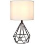 SOTTAE Black Hollowed Out Base Modern Livingroom Bedroom Bedside Table Lamp, Desk Lamp with White Fabric Shade