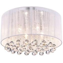 Edvivi Belle 4-Light Chrome Finish with White Thread Wrapped Drum Shade Flush Mount Chandelier Ceiling Fixture with Hanging Crystals | Glam Lighting