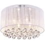 Edvivi Belle 4-Light Chrome Finish with White Thread Wrapped Drum Shade Flush Mount Chandelier Ceiling Fixture with Hanging Crystals | Glam Lighting