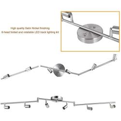 6-Light Adjustable Dimmable Track Lighting Kit by AIBOO,Flexible Foldable Arms,Satin Nickel Kitchen,Hallyway Bed Room Lighting Fixture, GU10 Base Bulbs not Included