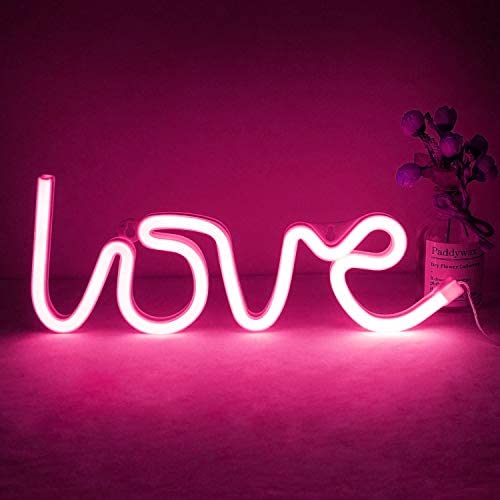 NiniTe LIGHTS Love Neon Light, Cute Neon Love Sign, Battery or USB Powered Night Light as Wall Decor for Kids Room, Bedroom, Festival, Party (Pink)