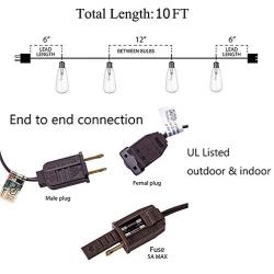 Goothy ST40 10Ft Outdoor Patio String Lights,Set of 10 Glass C9/E17 Intermediate Base Edison Style Bulb String Lights Garden/Backyard Party/Wedding Outdoor String Lights(Plus 1 Extra Bulbs)-White