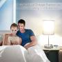 Touch Control Table Lamp, 3 Way Dimmable Bedside Desk Lamp with 2 Fast USB Ports and AC Outlet, Nightstand Lamp for Bedroom Living Room, Modern Office Lamp, Silver Base, 60W LED Bulb Included
