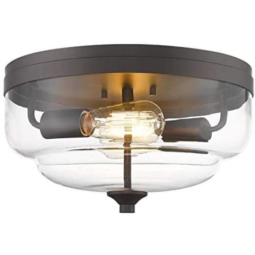 FEMILA Flush Mount Ceiling Light, 2-Light 13“ Farmhouse Close to Ceiling Light Fixture with Oil Rubbed Bronze Finish and Clear Glass Cover, 4FH35-F ORB