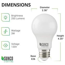 Sunco Lighting 10 Pack A19 LED Bulb, 3W=25W, 4000K Cool White, 250 LM, Dimmable, E26 Base, Indoor Light - UL