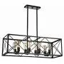 Jinzo Farmhouse Rectangle Chandelier Island Lighting 8-Lights High Linear Industrial Dining Room Chandelier with Rustic Metallic Open Frame Matte Black Hanging Kitchen Island Lighting Fixtures