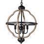 ACLand Farmhouse Chandelier, 4-Light Rustic Pendant Light Fixture Matte Black and Wood Texture Finish Industrial Metal Ceiling Hanging Lighting for Indoor Foyer Kitchen Island Dining Living Room