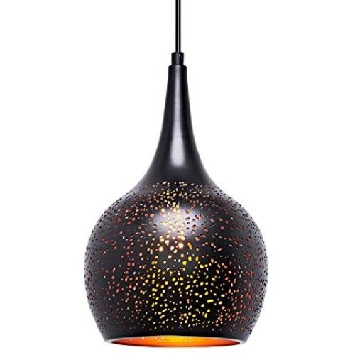 MOTINI Mini Pendant Light 1 Light Adjustable Hanging Height Light Fixture with Carving Shade Metal Modern Pendant Light for Kitchen Island Dining Room Bedroom, Living Room, Black