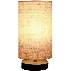 Minimalist Beside Table Lamp, Minerva Japanese Style Wood Table Lamp Beside Desk with Solid Fabric Shade for Bedroom, Living Room, College Dorm and Home Decoration - Cylinder