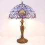 Tiffany Lamp Stained Glass Desk Light W16H24 Inch Tall Blue Purple Baroque Lavender Shade Antique Base S003C WERFACTORY LAMPS Lover Friends Kids Living Room Bedroom Bedside Coffee Bar Art Crafts Gifts
