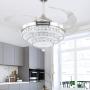 TFCFL 42'' Crystal Ceiling Fan with Lights, Modern Invisible Chandelier with Remote & Pendant 3-Color Changes LED Retractable Blade for Dining Room, Bedroom, Living Room (Silver)