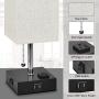 USB Bedside Table Lamp,Hansang Nightstand Lamp with Dual Charging Ports,LED Desk Lamps for Bedrooms,Tetragon Fabric Linen Lamp Shade with Pull Chain,E26 Warm White Light Bulb Included