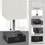 USB Bedside Table Lamp,Hansang Nightstand Lamp with Dual Charging Ports,LED Desk Lamps for Bedrooms,Tetragon Fabric Linen Lamp Shade with Pull Chain,E26 Warm White Light Bulb Included