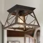 Q&S Flush Mount Ceiling Light Fixture , Farmhouse Vintage Ceiling Lights,Industrial Metal Ceiling Lamp for Hallway, Entryway, Bathroom ORB+Brush Brown,1 Light E26