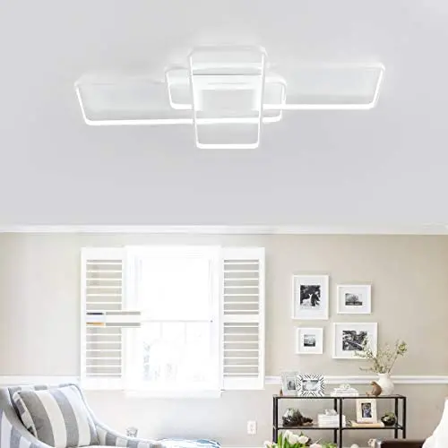 CHYING Modern Ceiling Light, White Flush Mount LED Rectangle Light Fixture 60W 6000K White Light PVC Metal Lighting for Living Room Bedroom Study