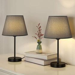 Table Lamp Set of 2, Bedside Nightstand Lamp for Bedroom, Small with Gray Linen Lampshade, Desk Reading Lamp for College Dorm, Dressers