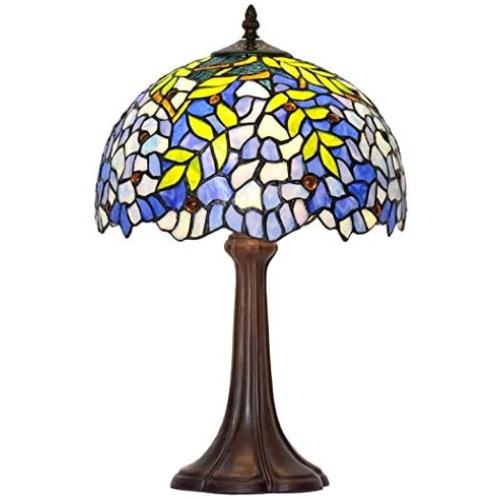 Tiffany Style Table Lamp with Plug in, Stained Glass Shade Bedside Lamp ，1 Lights Desk Lamp for Living Room Bedroom Reading Lights，Multi-Colored （12 inch） (Color : 7)