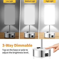 Touch Control Table Lamp Daylight White, 3 Way Dimmable Bedside Lamp with 2 Fast Charging USB Ports and Power Outlet, USB Lamp, Nightstand Lamp for Bedroom, 60W Equivalent LED Bulb Included