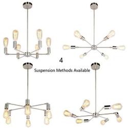 BAODEN 6 Lights Fixture Modern Sputnik Chandelier Brushed Nickel Mid Century Pendant Light Semi Flush Mount Hanging Lamps for Dining Bedroom Kitchen Lighting