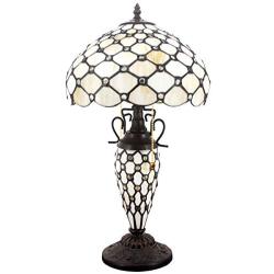 Tiffany Table Lamp W12H22 Inch Stained Glass Crystal Pear Bead Lampshade Antique Night Light Base S005 WERFACTORY Lamps Lover Girlfriend Living Room Bedroom Bedside Coffee Table Study Office Art Gift