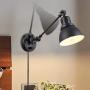 Wall Sconce Plug in, YEEQIAN Black Swing Arm Wall Sconce Lamp Bedroom Wall Mounted Reading Light Fixture with on/Off Switch Industrial Adjustable Wall Sconce Light