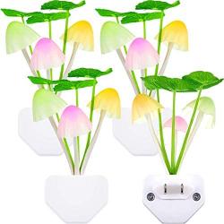 4 Pieces Night Lights 7 Color Changing Plug-in Light Sensor Wall Lamp, LED Mushroom Night Lights Dusk to Dawn Sensor Night Light Wall Lamp for Kid Adult Mushroom Bedroom Bathroom Nightlight Christmas