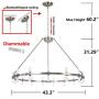 MEEROSEE Brushed Nickel Chandelier Modern LED Farmhouse Chandeliers Large D43.3'' Acrylic Shade 30 Lights Island Round Dining Room Pendant Lighting Fixture for Kitchen Living Room Foyer Dimmable