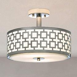 Popity Home 15 Modern Chrome Semi Flush Mount Ceiling Light,Drum Shade Ceiling Light Fixture for Kitchen,Foyer,Living Room,Bathroom,Dining Room,Hallway