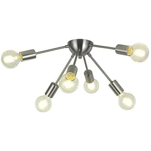 VINLUZ 6-Light Sputnik Chandelier Brushed Nickel Ceiling Light Fixture Modern Chandelier Lighting for Dining Room Living Room Kitchen