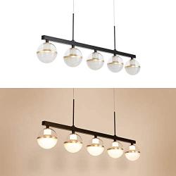 Joyxeon 5-Light Kitchen Island Lighting Farmhouse Dining Room Lighting Fixtures Hanging, Integrated LED Kitchen Bar Linear Chandeliers Industrial Pool Table Light, 3000K Warm White - Black & Gold