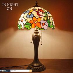 Tiffany Table Lamp W12H22 Inch Hummingbird Stained Glass Reading Lighting S101 WERFACTORY Lamps Lover Parent Kids Girlfriend Living Room Bedroom Study Office Coffee Bar Desk Antique Art Crafts Gifts