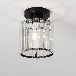 Mini Chandelier Crystal Ceiling Lighting Semi Flush Mount Ceiling Light Fixture Modern Crystal Pendant Light for Kitchen Island Dining Room Bedroom Hallway,E26/E27 Base,Black