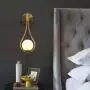 BOKT Modern Glass Wall Lamp Gold Glass Globe Wall Mounted Sconces with On/Off Switch and US Plug, Water Drop Wall Sconce Lighting for Bedsides Bedroom Living Room, Brushed Brass (Plug in)