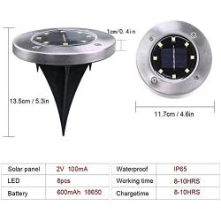 Solar Ground Lights, Disk Lights Waterproof In-Upgraded Outdoor Garden Waterproof Bright in-Ground Lights for Lawn Pathway Yard Driveway, with 8 LED