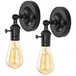 HAITRAL Wall Sconces Set of 2- Sconces Wall Lighting with Switch & Adjustable Lighting Angle, Small Wall Light Fixtures for Bathroom,Bedroom,Living Room,Dorm,Corridor-Black (Without Bulb)