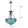 Cotoss Tiffany Dining Table Lights, 3-Light Hanging Tiffany Style Lamp, Blue Stained Glass Dining Room Lights, Pendant Lights, Victorian Tiffany Hanging Light 18'' Wide Lampshade