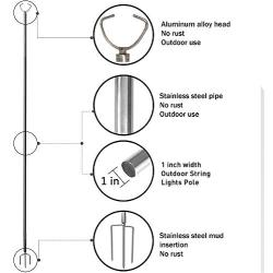 YEYI 2PC Light Pole Outdoor String Lights, 10FT Rust Proof Bracket, Suitable for Courtyard Garden Residence Cafe Wedding Decoration LED or Solar Light Bulb 304 Stainless Steel(Trigeminal)