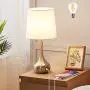 Touch Control Table Lamp 3 Way Dimmable Bedside Lamp with USB A & USB C Ports, Nightstand Lamp with White Lampshade Modern Desk Lamp Simple Bedroom Lamp for Living Room Bedroom, with Dimmable Bulb