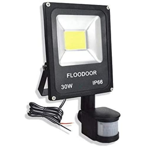 FLOODOOR 30W LED Motion Sensor Light Outdoor Safety Waterproof 12-24V AC/DC IP66 Super Bright Floodlight, 6000K, Daylight White, 150W Bulb Equivalent, 2700LM, PIR Intelligent Sensor Light (No Plug)