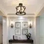 UOFUS Metal Semi Flush Mount Ceiling Light Fixture ，4 Candle Holder Lights Rustic Chandelier ，Farmhouse Lighting for Living Room Bedroom Kitchen Hallway
